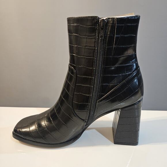 Lisa Vicky Nordstrom Boots Womens 8M Craze-V Platform Black Croco Block Heel - Picture 7 of 13